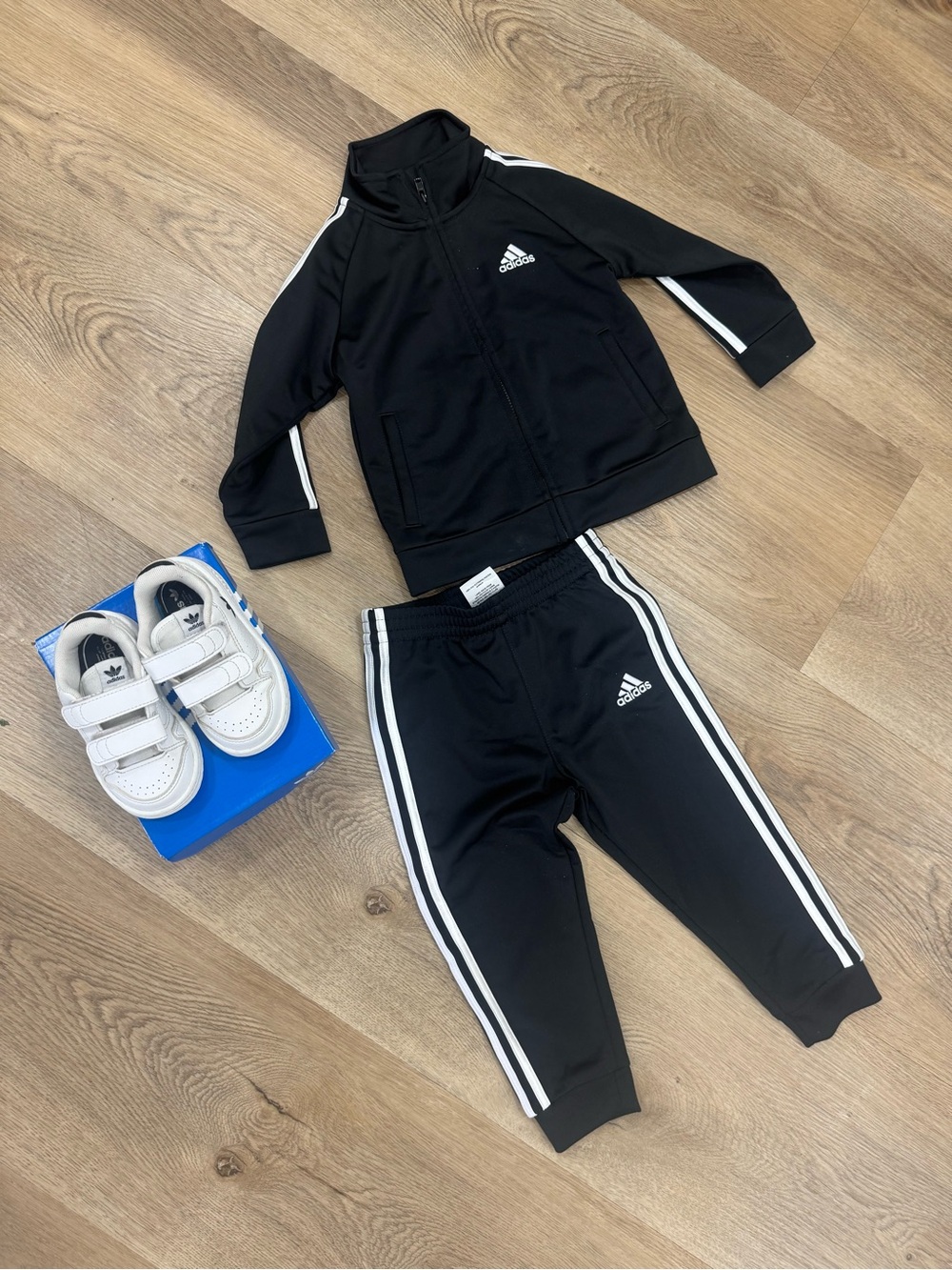 Adidas Boys 18 Months- Black Tracksuit Set and Shoes